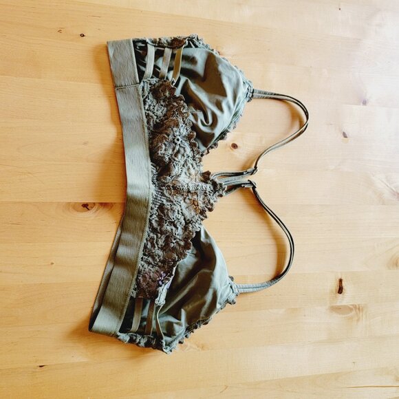 No Boundaries Olive green Floral Lace Bralette Bra Size Large L racer back - Picture 5 of 6